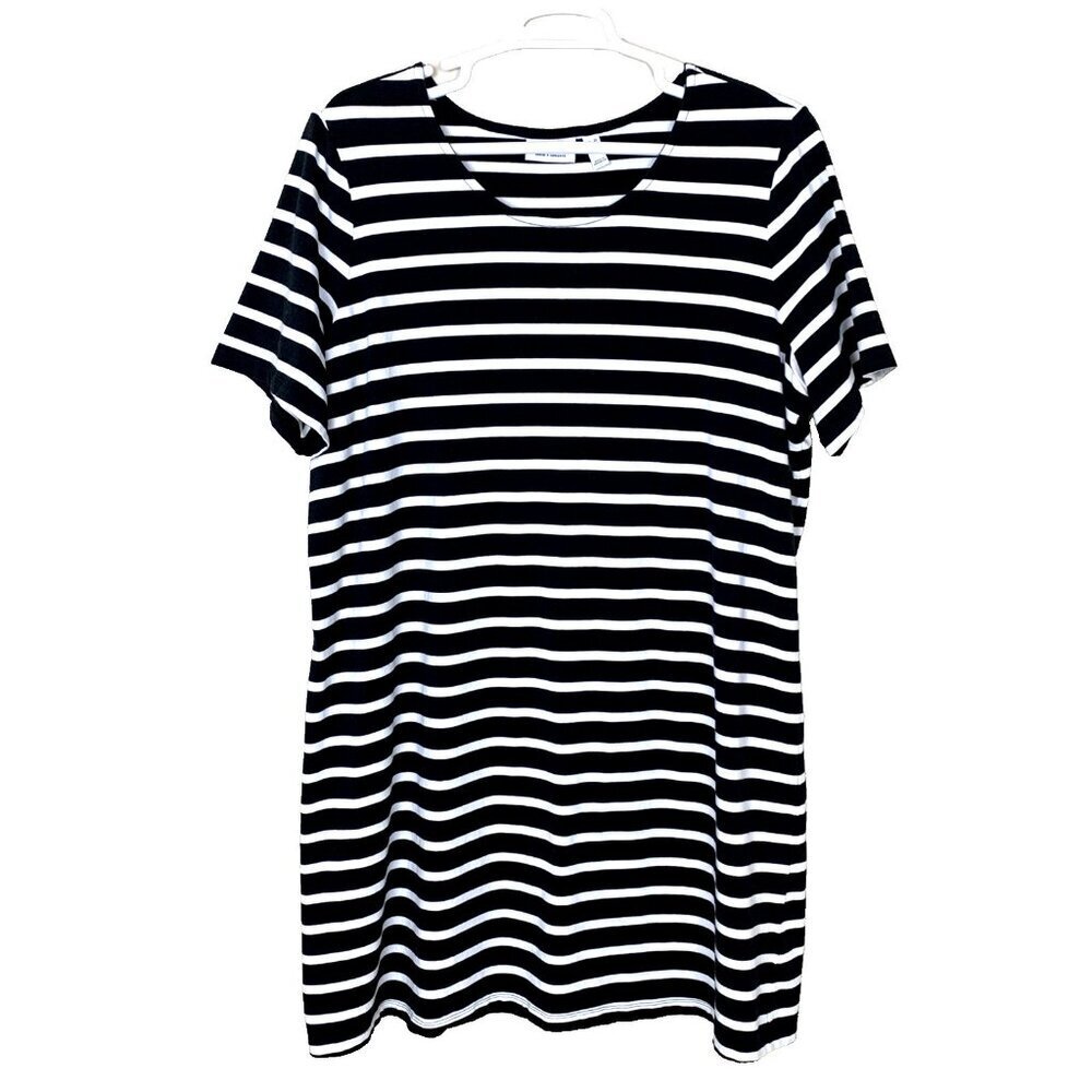 D&Co Denim & Co Womens 2X Dress Black White Stripe Elbow Sleeve Beach Nautical